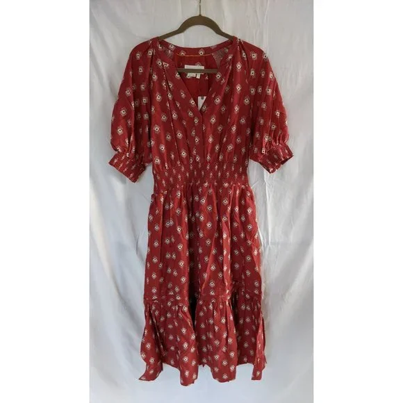 NWT Anthropologie Felipa Maxi Dress M Smocked Red - Picture 3 of 12